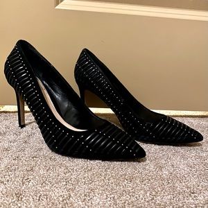 Vince Camuto Dress Pumps / Heels - Black Suede, Gold Detail Studs - Size 7.5